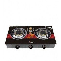 Nexus 3 Burner Gas Stove-Black Red Stripe Floral NX-306 BR